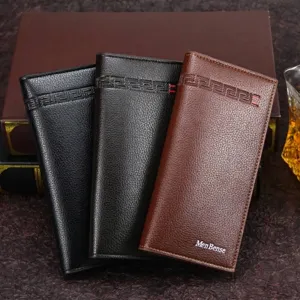 Heren Lange PU Lederen Portemonnee Mode Reliëf Griekse Sleutel Patroon Grote Capaciteit Clutch Tas Meerdere Kaartsleuven Zakelijke Handtas