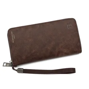 Vintage heren lange PU lederen portemonnee clutch met ritssluiting en polsbandje