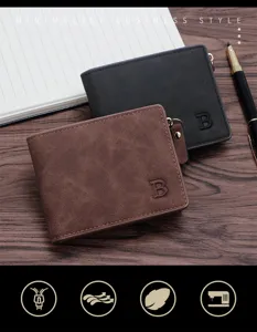 Dos carteras cortas para hombre de cuero mate estilo minimalista con cremallera