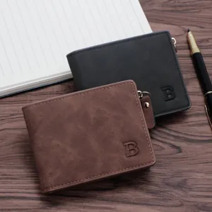 Cartera Corta para Hombre de Cuero PU Esmerilado Clip de Dinero Plegable con Bolsillo para Monedas Minimalista Portatarjetas