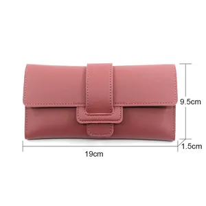 Detailed dimensions of long dusty rose women's buckle wallet showing 19cm x 9.5cm x 1.5cm