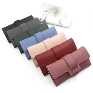 Elegant women's long trifold wallets in multiple colors with stylish buckle closure