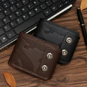 Herren Vintage Bifold Geldbörse Camouflage Prägung PU Leder Kartenhalter Doppelter Magnetverschluss Retro Dollar Geldbeutel