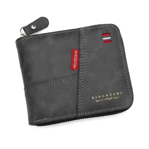 Herren-Brieftasche aus Ölwachsleder mit Reißverschluss und genähtem Panel-Design