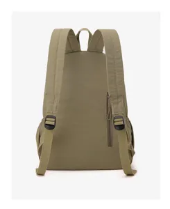 Vue arrière du sac à dos en nylon kaki imperméable avec poche zippée dissimulée