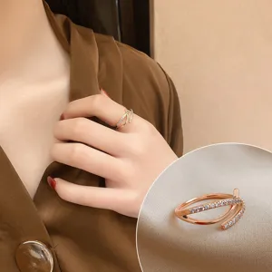 Elegant rose gold open ring for women with shimmering micro-pave zircon stones.