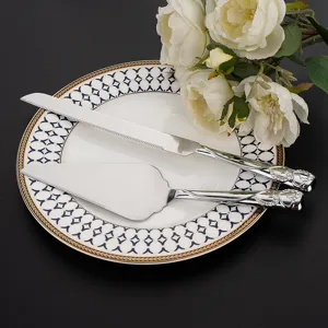 Elegantes Set aus Tortenmesser und Tortenheber aus Edelstahl in Herzform für Hochzeiten