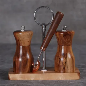 Set Macina Pepe e Sale Manuale in Legno Con Grana Naturale del Legno Strumenti per Condimento Regolabili per Cucina Pranzo