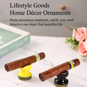 Elegant portable ceramic cigar rest stands in yellow and black checkered patterns