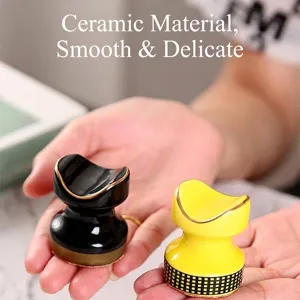 Creative portable ceramic cigar holder stands in black gold and yellow decorative patterns