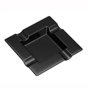 Premium glossy black square cigar ashtray with four slots, made of durable melamine material