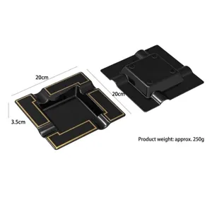 Square black melamine cigar ashtray with 4 slots for hotel and home decor, size 20cm