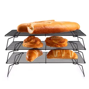 Rejilla de enfriamiento plegable de 3 niveles negra para pan, rejilla de pastelería