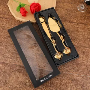 Ensemble élégant de couteau et pelle à gâteau dorés de style européen avec boîte cadeau