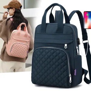 Multifunctional large capacity diaper backpack with USB charging port and quilted pocket