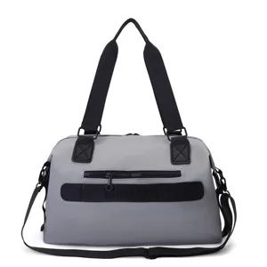 Sac de voyage gris grande capacité avec fermeture éclair et bandoulière