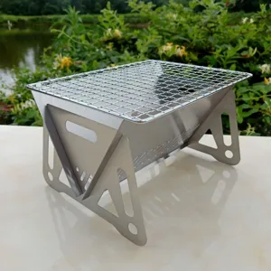 Portable stainless steel folding BBQ grill for outdoor camping and charcoal cooking