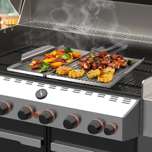 Bistecchiera Quadrata in Acciaio Inossidabile Vassoio per Barbecue Perforato Due-In-Uno E Piatto Piano per Carne per Campeggio All'Aperto
