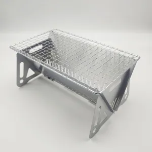 Compact folding stainless steel charcoal grill for outdoor camping trips and picnics