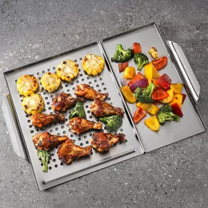 Vassoio per barbecue 2 in 1 in acciaio inox per campeggio con lato forato per verdure
