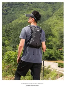 Detail shot showing the rear fit of a black lightweight hydration vest for trail running