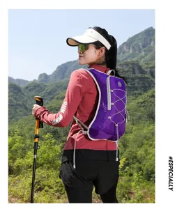 Purple trail running hydration vest backpack for outdoor hiking and marathon.