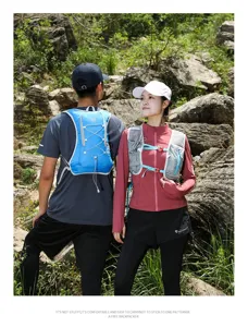 Outdoor running vest backpack for marathon hiking shown on male and female models
