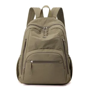 Sac à dos en nylon imperméable vert olive avec grande capacité et poches multiples