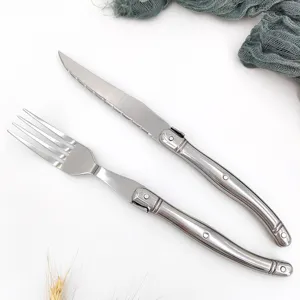 Edelstahl Laguiole Stil Steakmesser Und Abendessen Gabel Hohlgriff Spiegelpoliert Westliches Besteck Für Das Abendessen Zu Hause