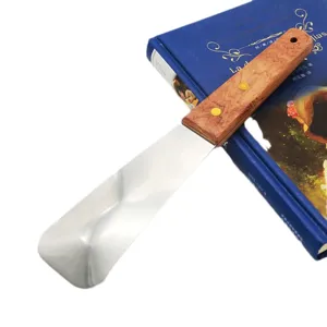 Professional stainless steel ice cream spatula with ergonomic wooden handle