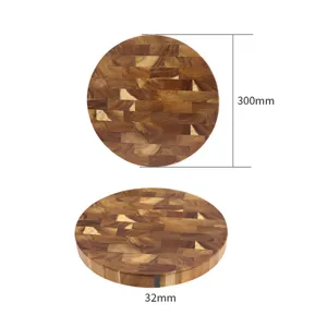 Tabla de cortar redonda de madera de acacia, 300 mm de diámetro y 32 mm de espesor.