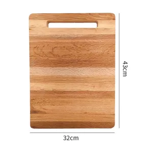 Grote eikenhouten snijplank met handvat, massief houten hakblok snijplank voor keuken 43x32cm