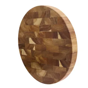 Tabla de cortar redonda de madera de acacia, bloque de carnicero resistente para cocina y comida.