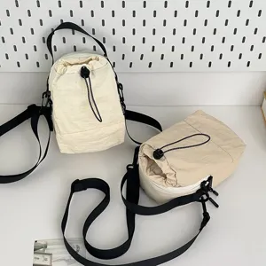Lightweight utility bucket bag for outdoor camping and cycling in cream beige color