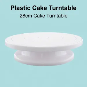Detailed view of 28cm white plastic revolving cake stand turntable for baking and decorating