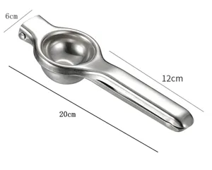 Stainless steel manual lemon juicer handheld citrus press kitchen tool with ergonomic handle.