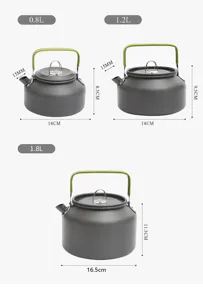Größenvergleichstabelle für tragbare 0,8-l-, 1,2-l- und 1,8-l-Camping-Wasserkessel