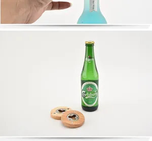 Runder Bierflaschenöffner aus Holz mit Edelstahlkern und natürlicher Oberfläche