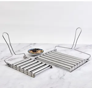 Stainless steel rolling hot dog rack detail view for outdoor BBQ and home cooking.