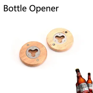 Apribottiglie di birra rotondo in legno portatile con anima in acciaio inossidabile