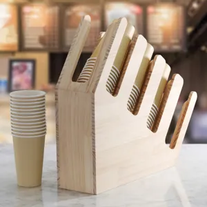 Edler Becherhalter aus Holz mit 4 Fächern für die professionelle Kaffeebar-Theke
