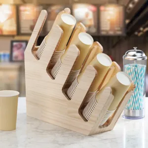 Gewerblicher Holz Kaffeebecherhalter Spender Multi-Fach Bar Organizer Für Pappbecher Strohhalme Milchteeladen Lagerung