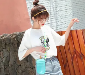 Cute popsicle shaped straw water bottle with strap, high value student cross body cup.