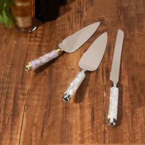 Luxury Stainless Steel Rhinestone Handle Cake Knife Server Wedding Gift Bread Cutter Salad Fork Spoon Gold Silver Accessories