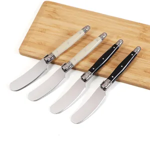4er-Set Edelstahl-Buttermesser mit cremefarbenen und schwarzen Griffen im Laguiole-Stil