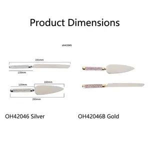Stainless steel cake knife and server set with glitter handles and size dimensions