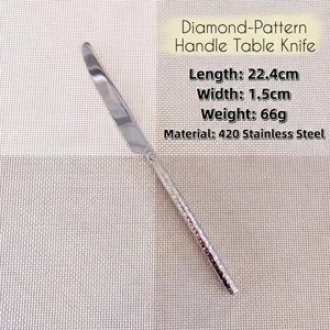 Vue détaillée d'un couteau de table en acier inox 420 avec manche diamanté texturé