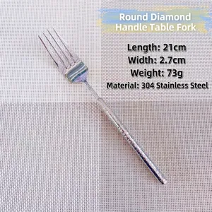 Vue détaillée de la fourchette en acier inox 304 avec manche à motif diamant texturé
