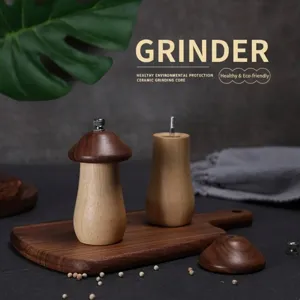 Cute Mushroom Shape Wooden Pepper Grinder Manual Salt Mill With Adjustable Ceramic Core Kitchen Seasoning Tool Spice Grinder