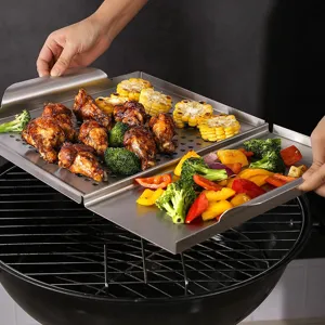 Bandeja de barbacoa 2 en 1 de acero inoxidable con pollo asado y verduras